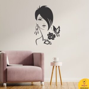 Mujer cabello corto vinilo decorativo autoadhesivo para peluquerías