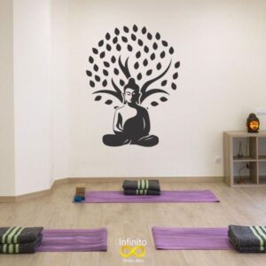 Buda con árbol vinilo decorativo para shala de yoga