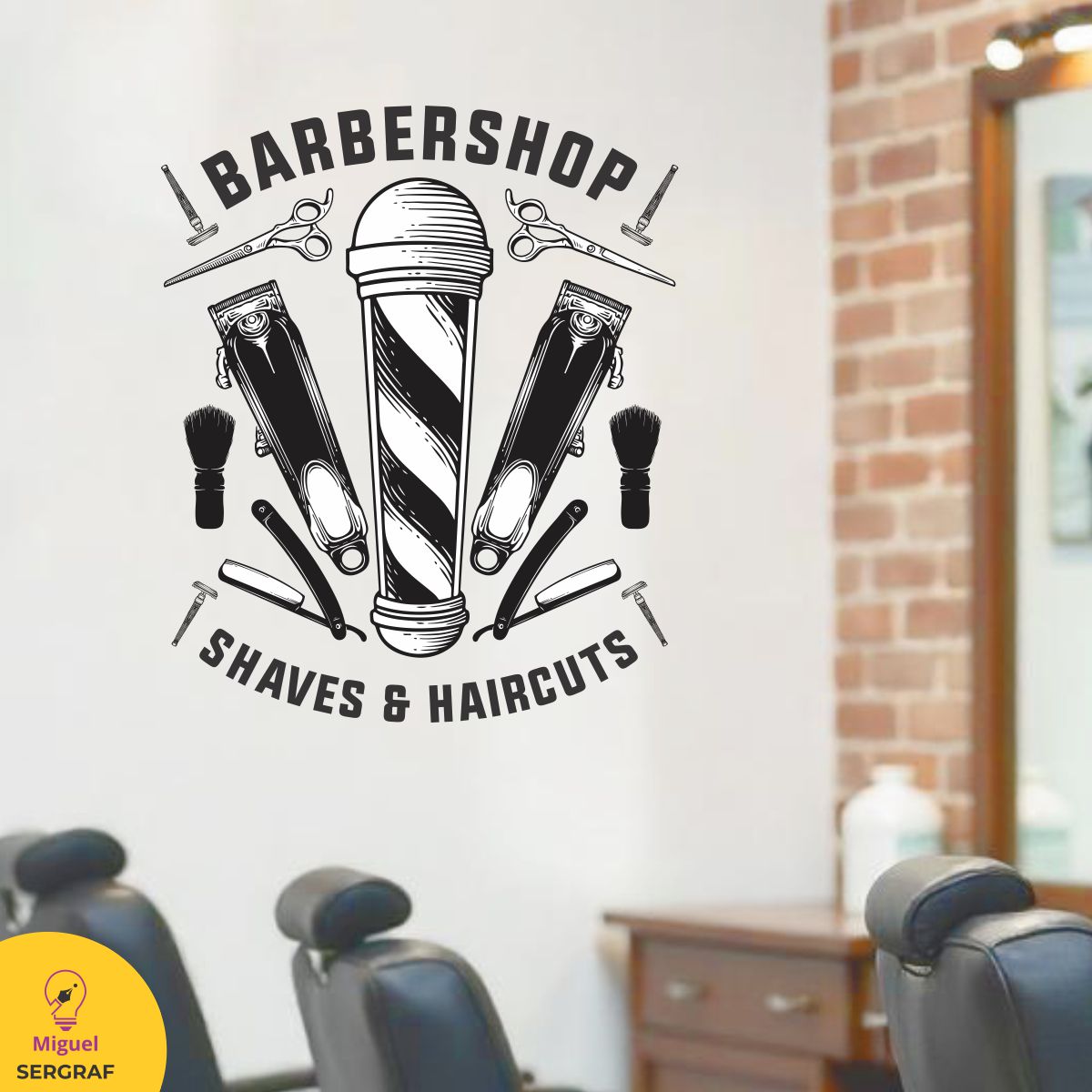Vinilo autoadhesivo con motivos de barberías.